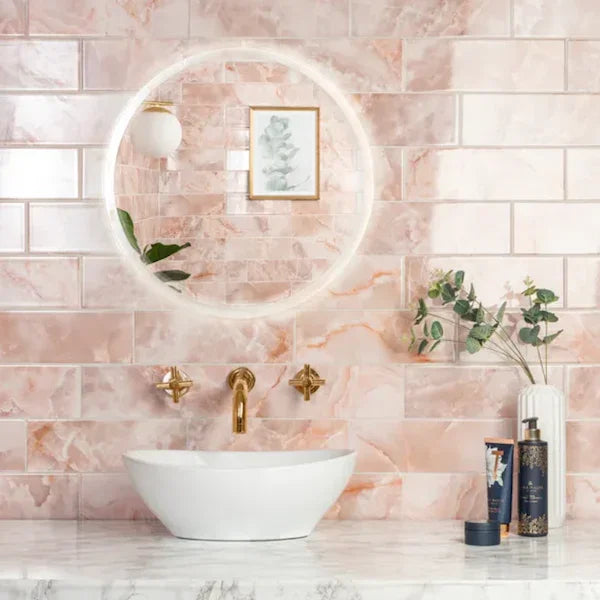Onyx Metro Pearl Pink Wall Tiles 10x30cm - Metro Tiles